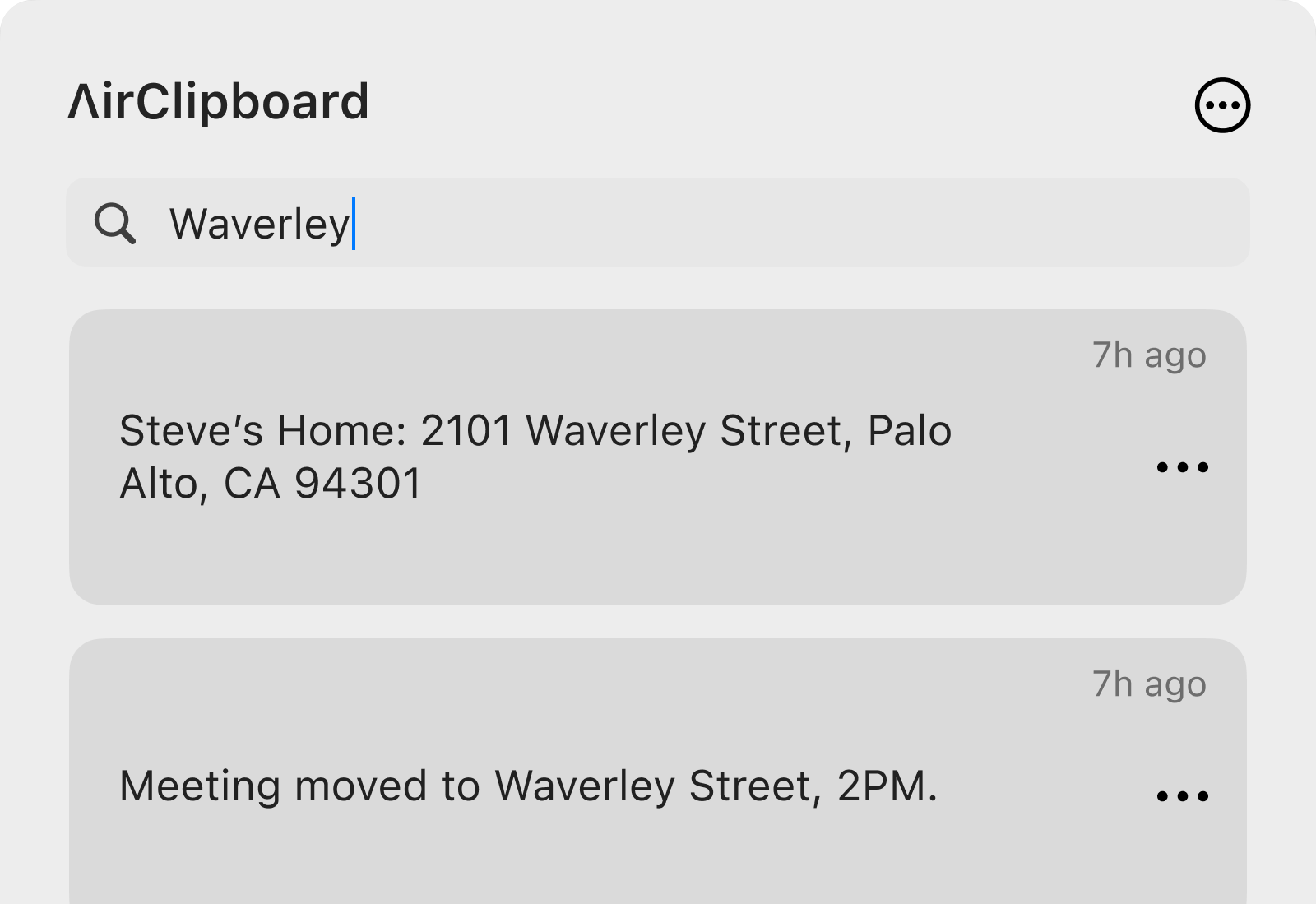 AirClipboard Search UI