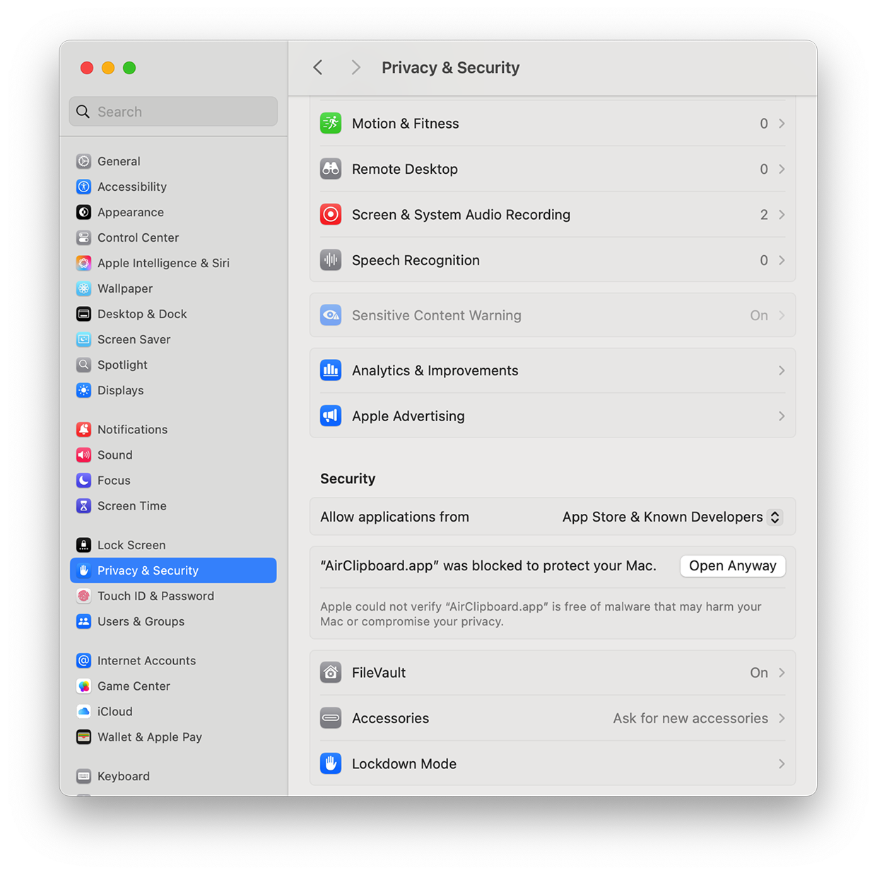 Open Anyway in macOS Security